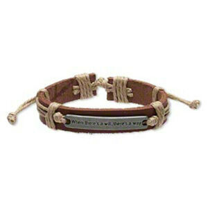 Handmade Brown Tan When There's a Will Leather Silver Pewter Adjustable Bracelet